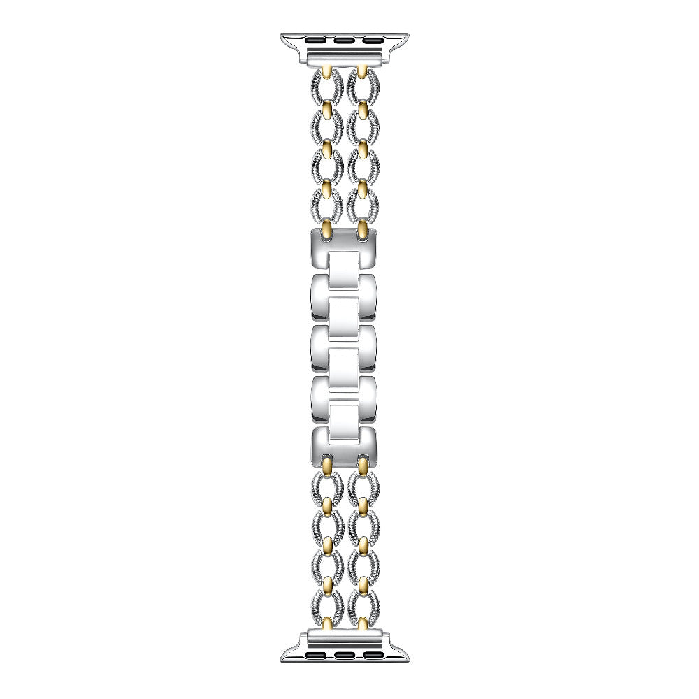 Silver/Gold Joan Apple Watch Band - close-up of chain-link detail