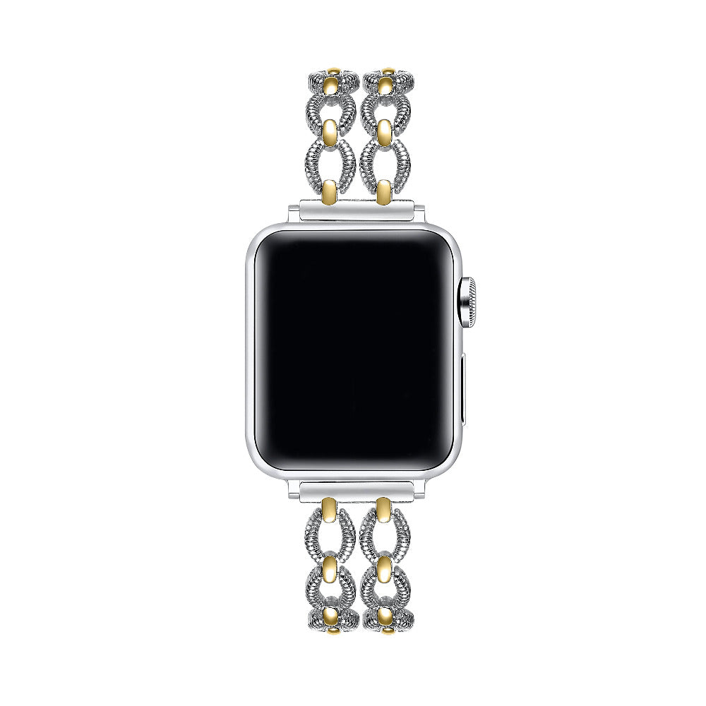 Silver/Gold Joan Apple Watch Band worn on Apple Watch