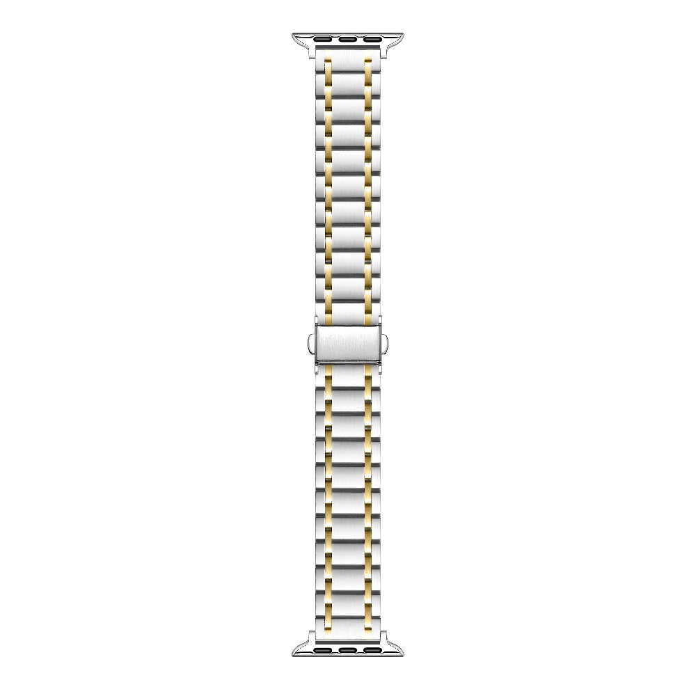 Silver/Gold Juno Apple Watch Band - close-up of link and clasp detail