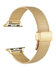 Gold stainless steel Knit Band Apple Watch clasp closure close-up | Posh Tech