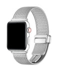 Silver Knit Band for Apple Watch worn on wrist, showing Milanese mesh design | Posh Tech