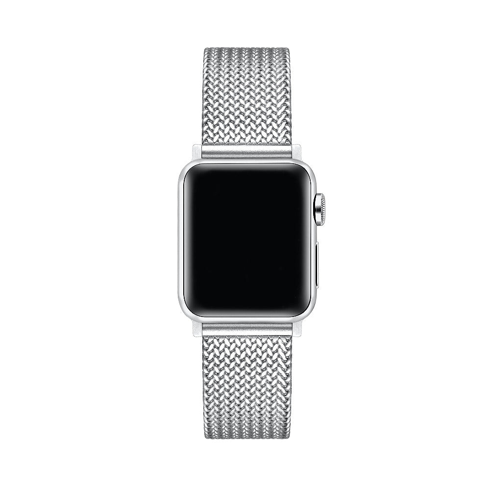 Silver Knit Band on Apple Watch face close-up | Posh Tech
