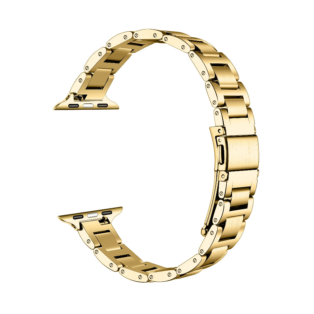 Gold slim stainless steel Apple Watch band, floating link layout