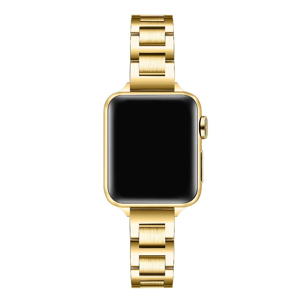 Gold slim Apple Watch band front-facing on watch face