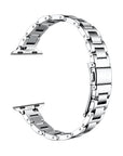 Silver slim stainless steel Apple Watch band, floating link layout
