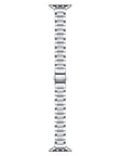 Silver slim stainless steel Apple Watch band, flat top-down view