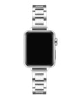 Silver slim Apple Watch band front-facing on watch face