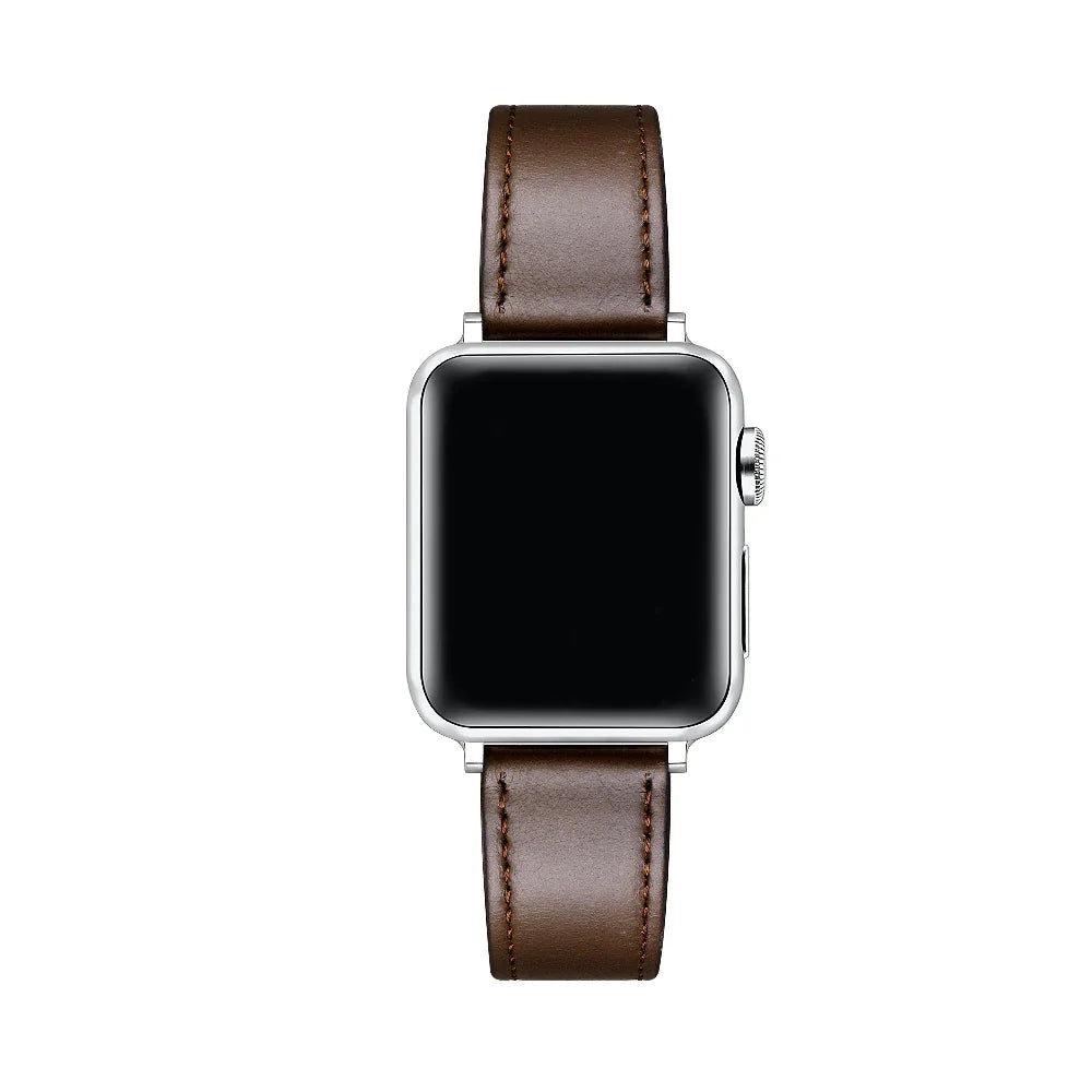 Drake Chocolate Leather Band for Apple Watch® on Wrist by Posh Tech
