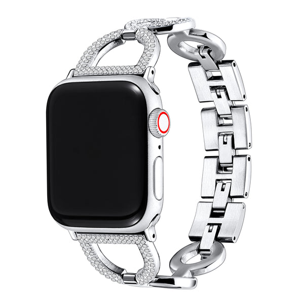 Coco Stainless Steel &amp; Rhinestone Circle Link Replacement Band for Apple Watch