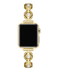 Front view of gold Millie Apple Watch band with pearl-set circular links by Posh Tech