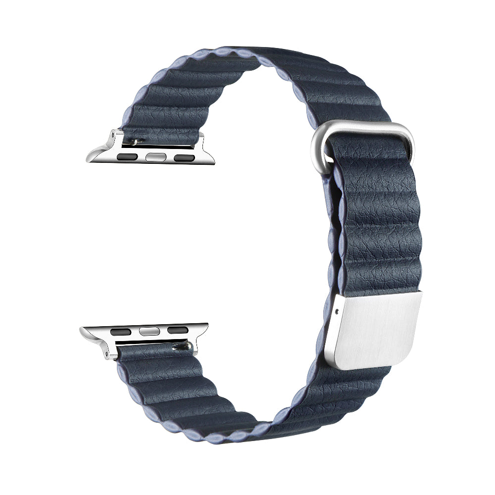 Navy Magnetic Vegan Leather Apple Watch® Band Close Up by Posh Tech 