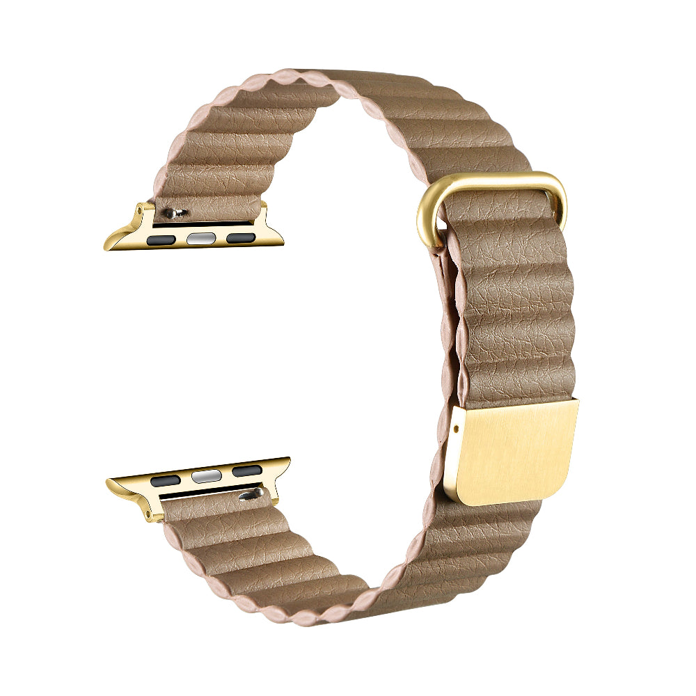 Tan Magnetic Vegan Leather Apple Watch® Band Close Up by Posh Tech 
