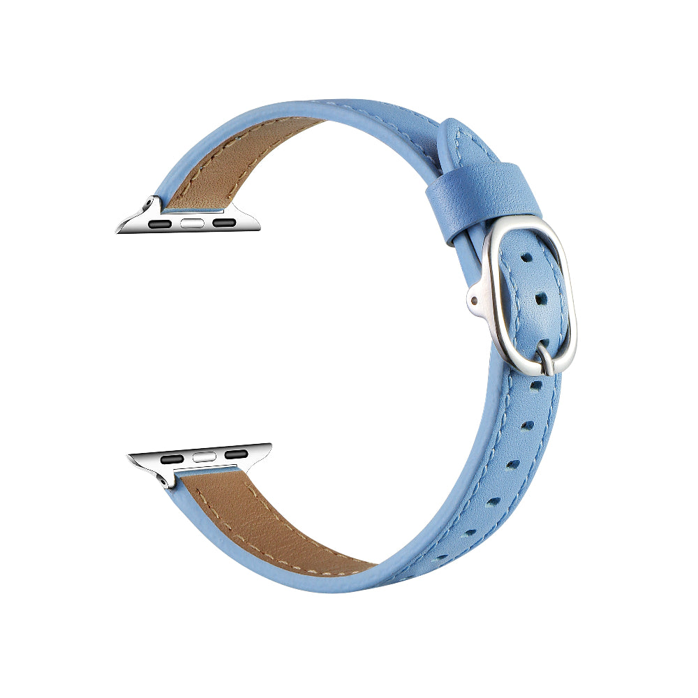Carmen Skinny Leather Apple Watch® Ice Blue Strap Close-Up of Stitching 