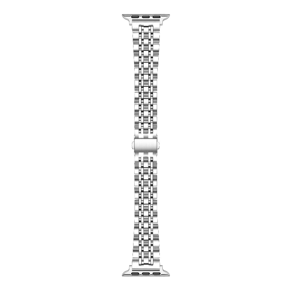 Wide Silver Metal Apple Watch® Band Close-Up of Brushed Links