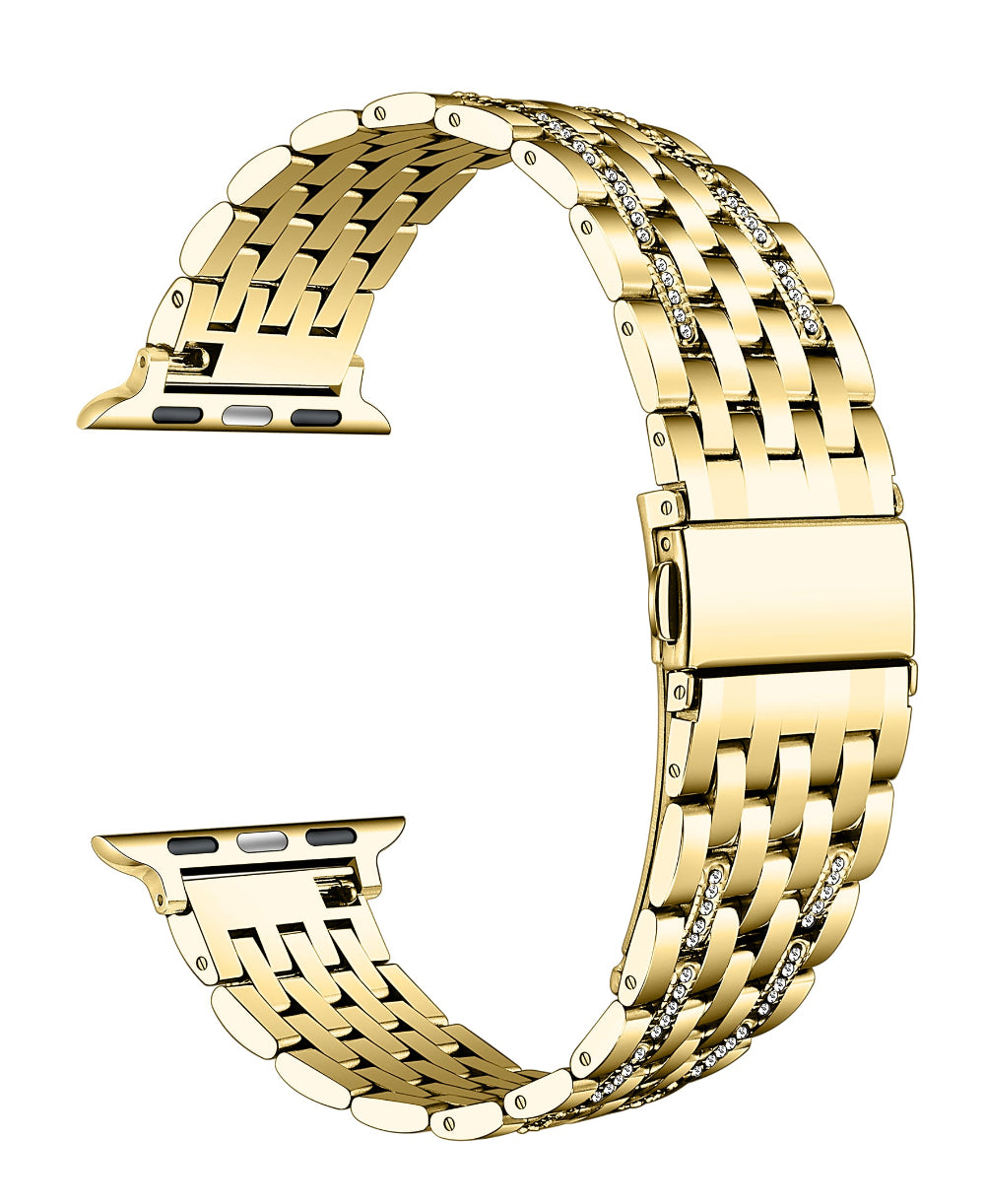 Gold rhinestone stainless steel Apple Watch band, floating link layout