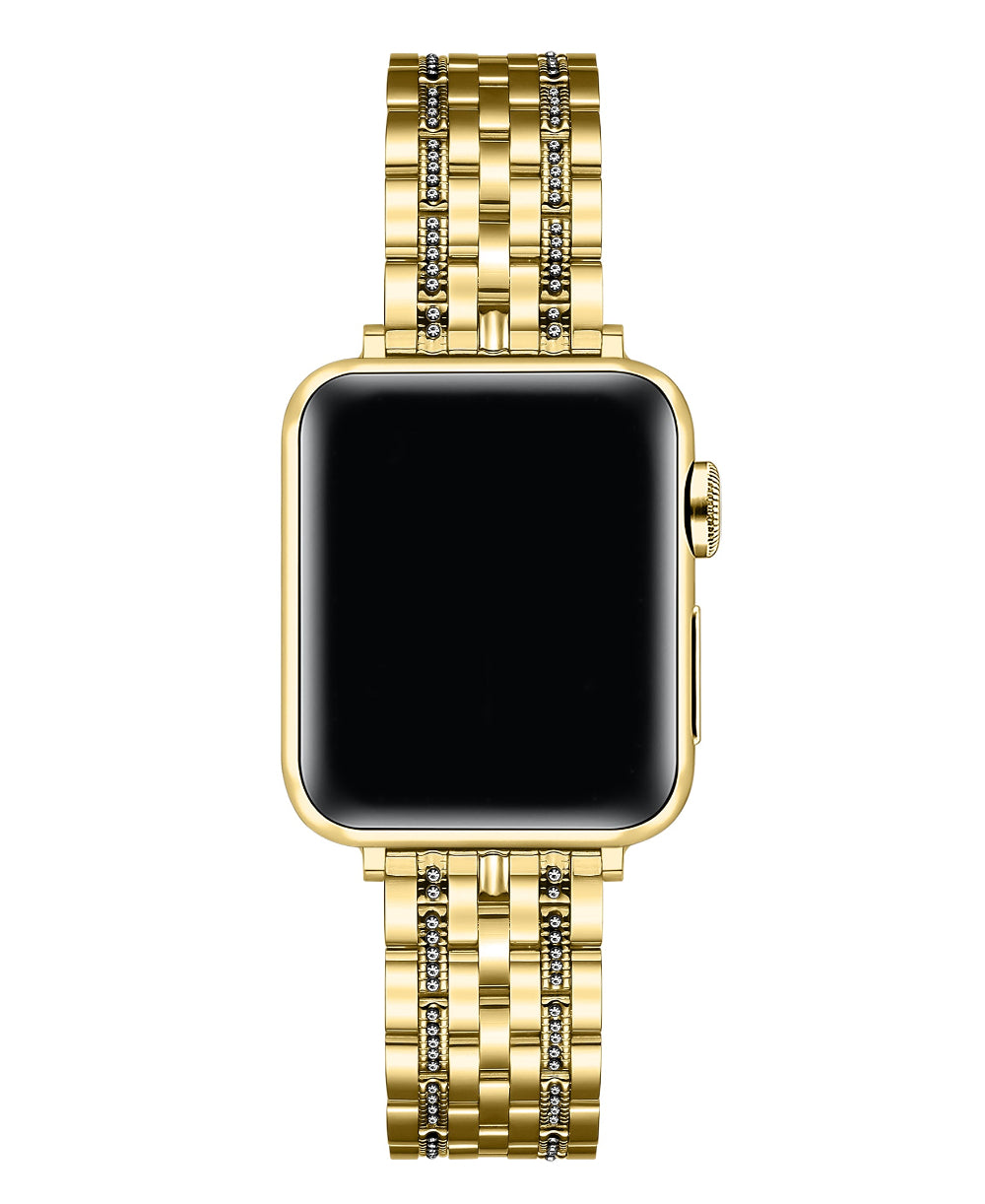 Gold rhinestone Apple Watch band front-facing on watch face