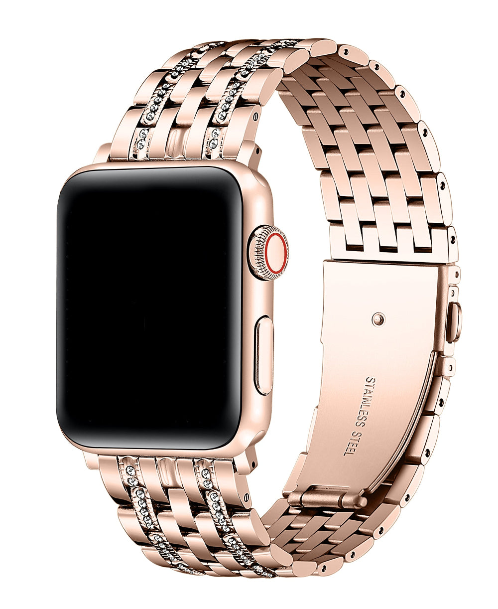 Posh Tech Remy rose gold rhinestone stainless steel band on Apple Watch