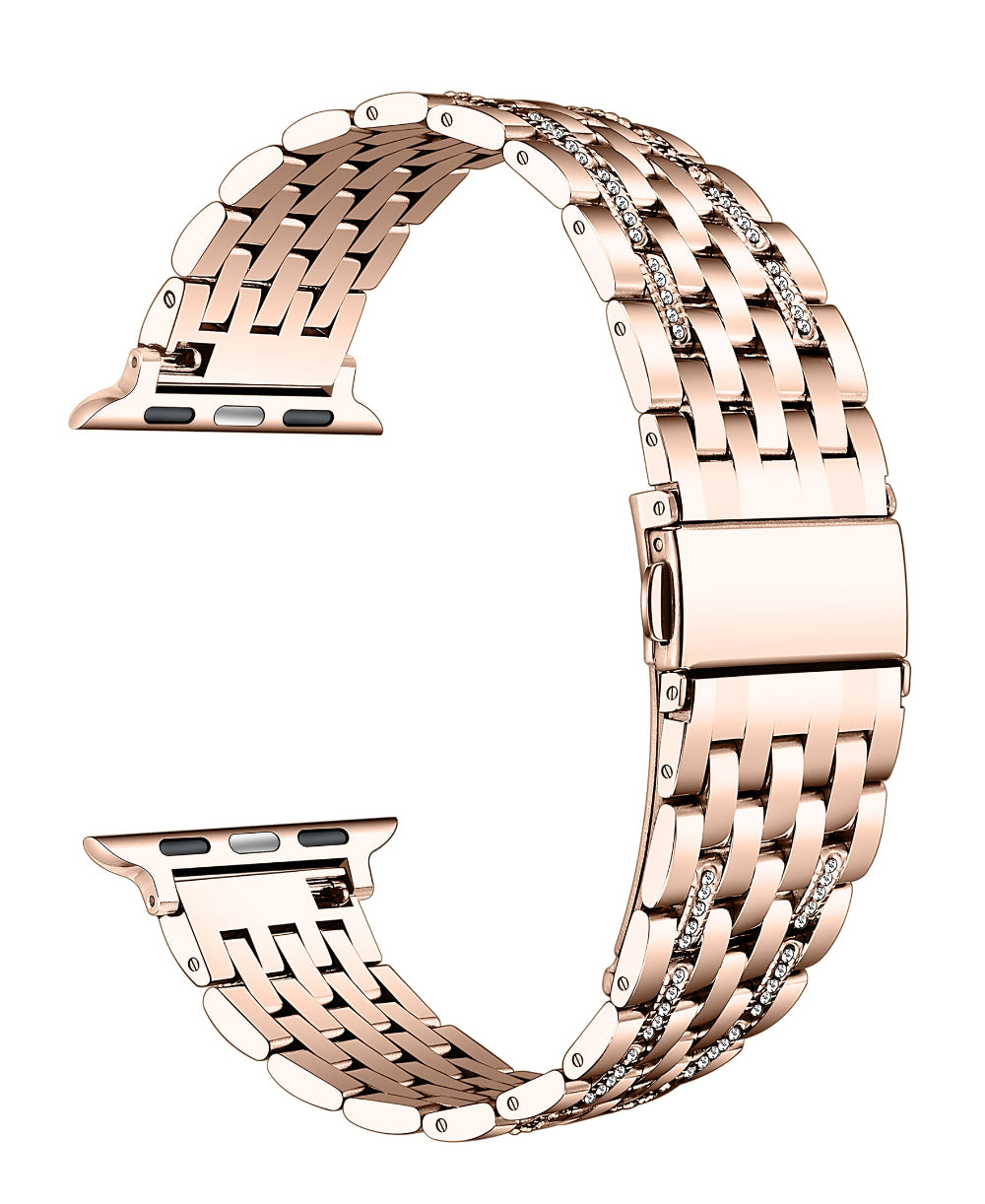 Rose gold rhinestone stainless steel Apple Watch band, floating layout