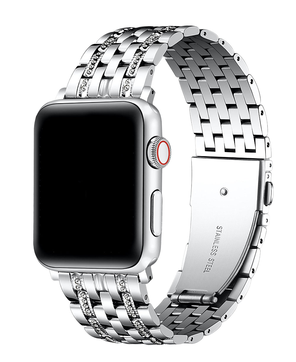 Posh Tech Remy silver rhinestone stainless steel band on Apple Watch