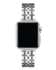 Silver rhinestone Apple Watch band front-facing on watch face