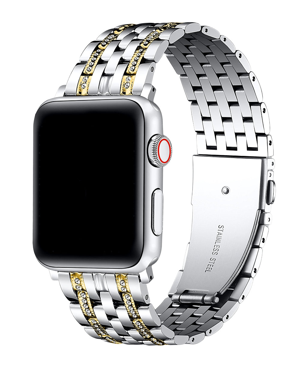 Posh Tech Remy two-tone silver gold rhinestone Apple Watch band on watch