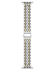 Two-tone silver gold rhinestone Apple Watch band, flat top-down view