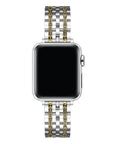Two-tone silver gold rhinestone Apple Watch band front-facing on watch