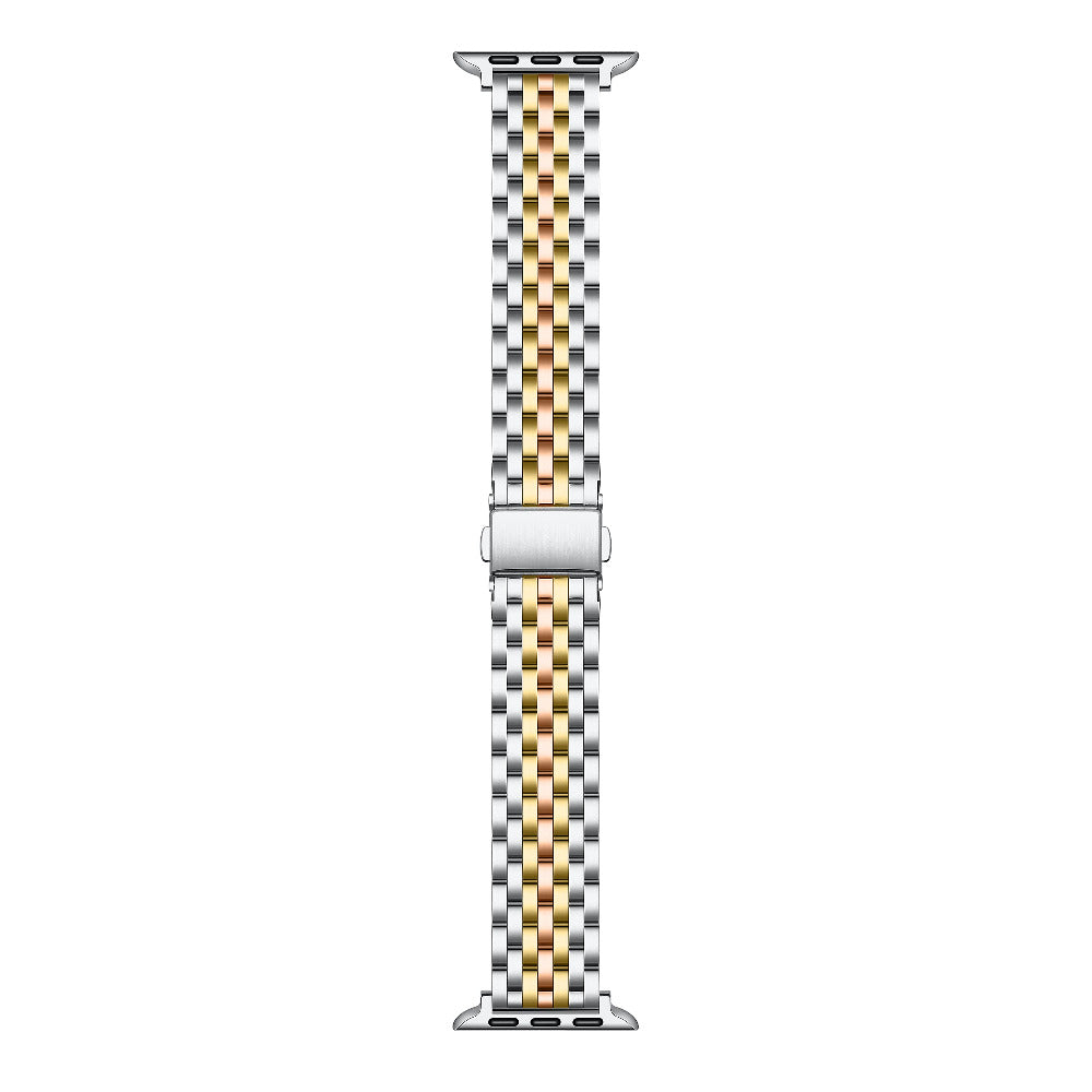 A two-tone stainless steel watch band with a silver and gold checkered pattern, shown vertically on a plain white background.