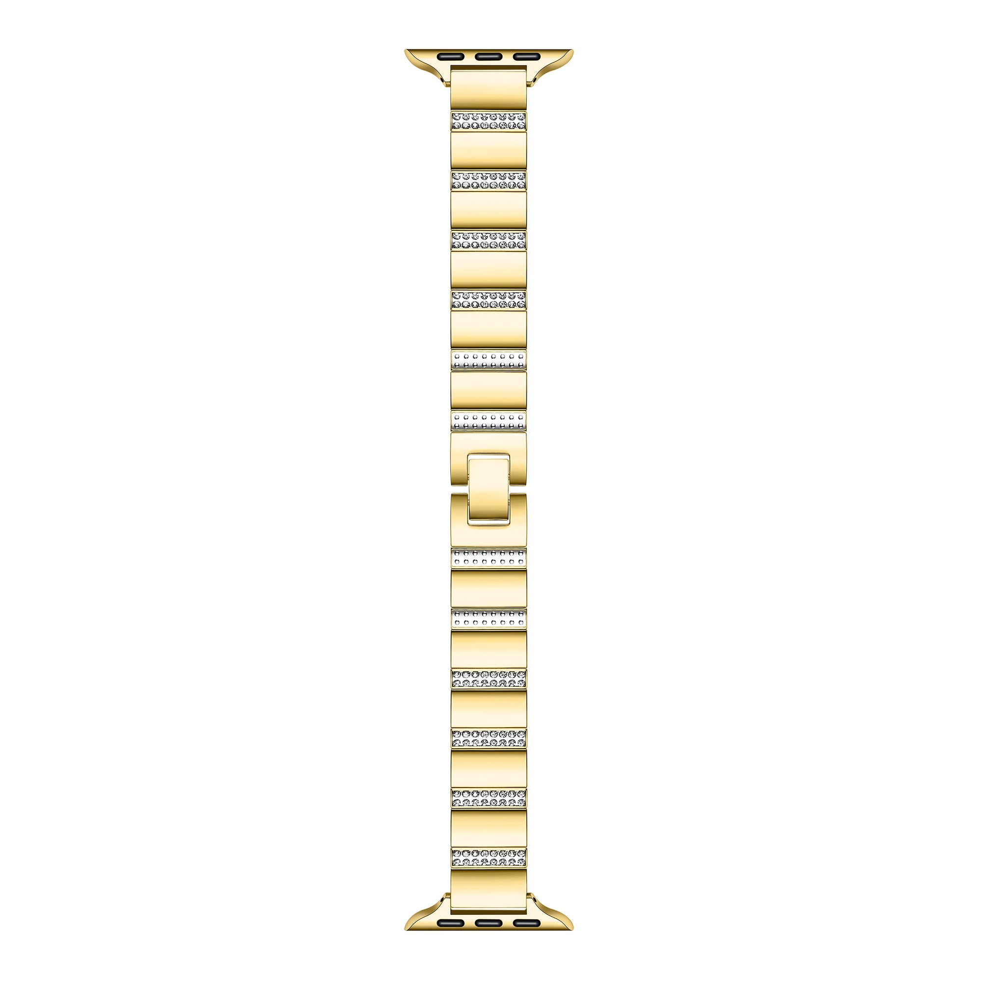Gold rhinestone stainless steel Apple Watch® band close-up, detail view of the rhinestone-set links