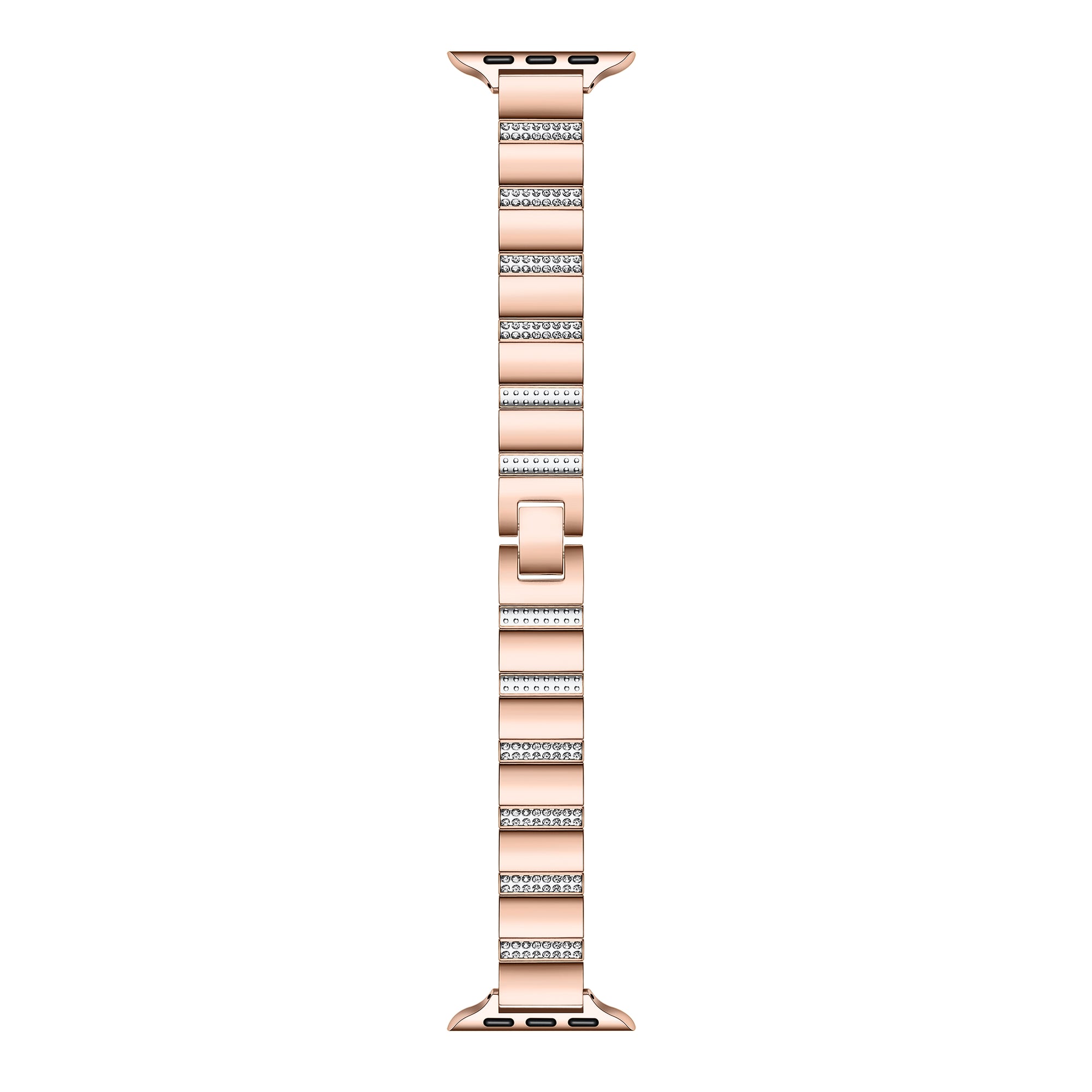 Rose Gold rhinestone stainless steel Apple Watch® band close-up, detail view of the rhinestone-set links