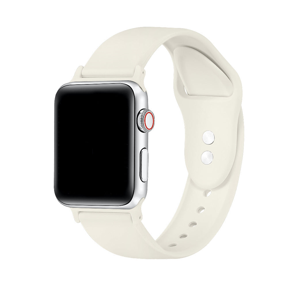 Ivory silicone Apple Watch® band fastened on the watch case, front view