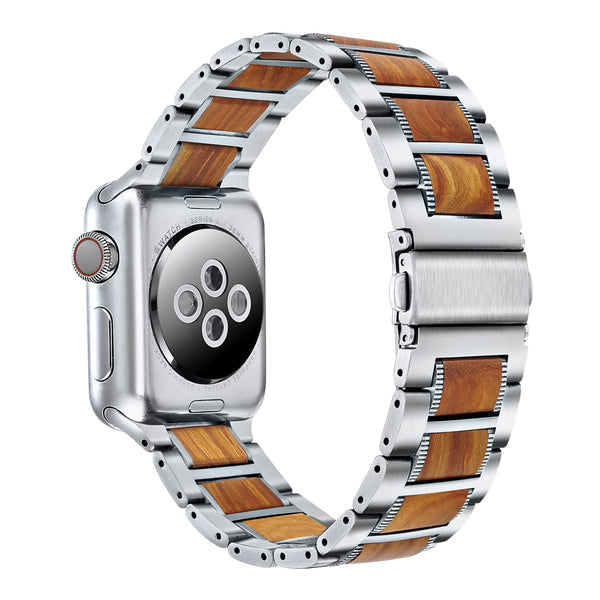 Wallace Stainless Steel & Wood Detail Replacement Band for Apple Watch