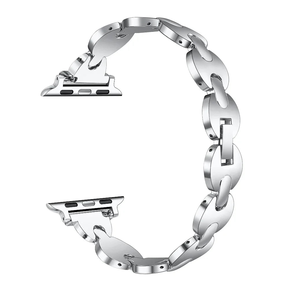 Sunny Silver Metal Apple Watch® Band Close-Up of Polished Links