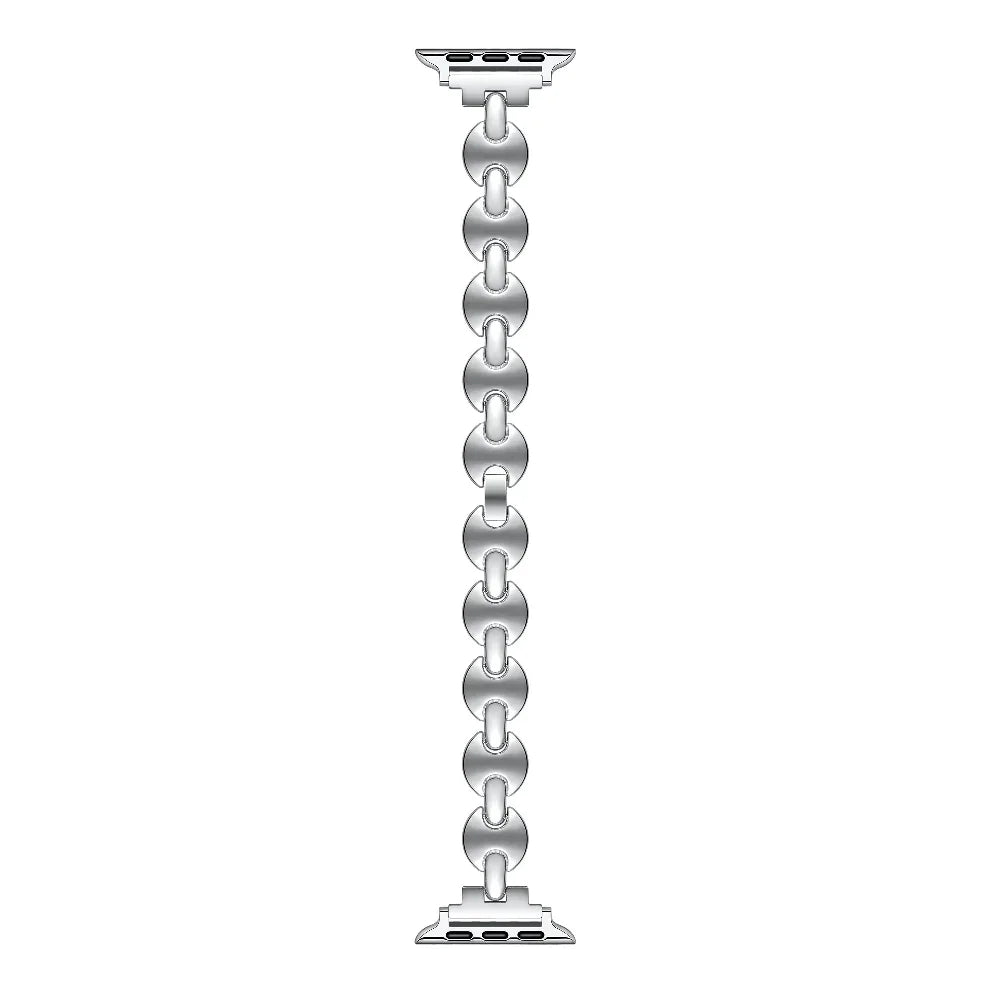 Sunny Silver Band for Apple Watch® Laid Flat Close Up of Links and Adapters