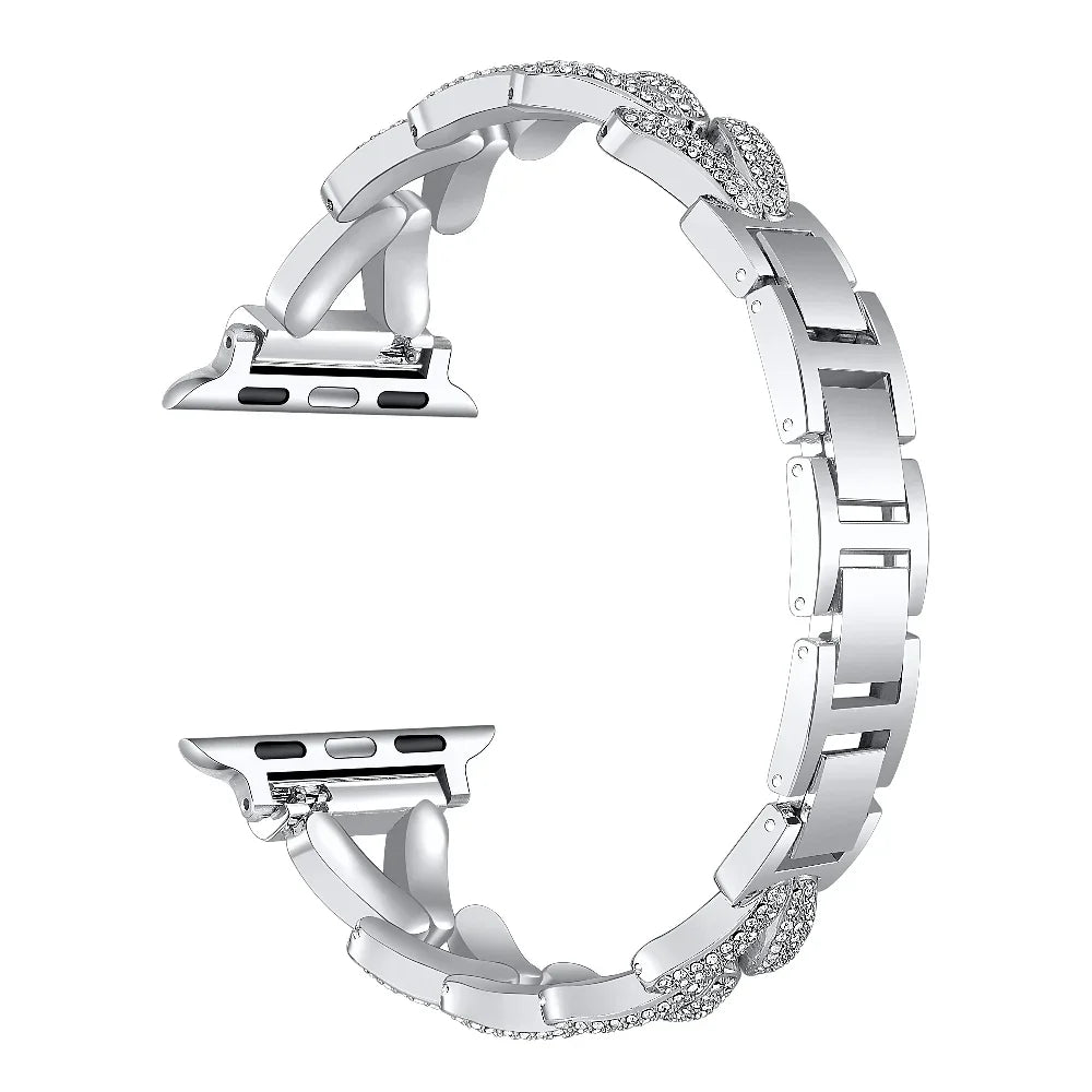 Valentina Silver Rhinestone Metal Apple Watch® Band Close-Up of Polished Links