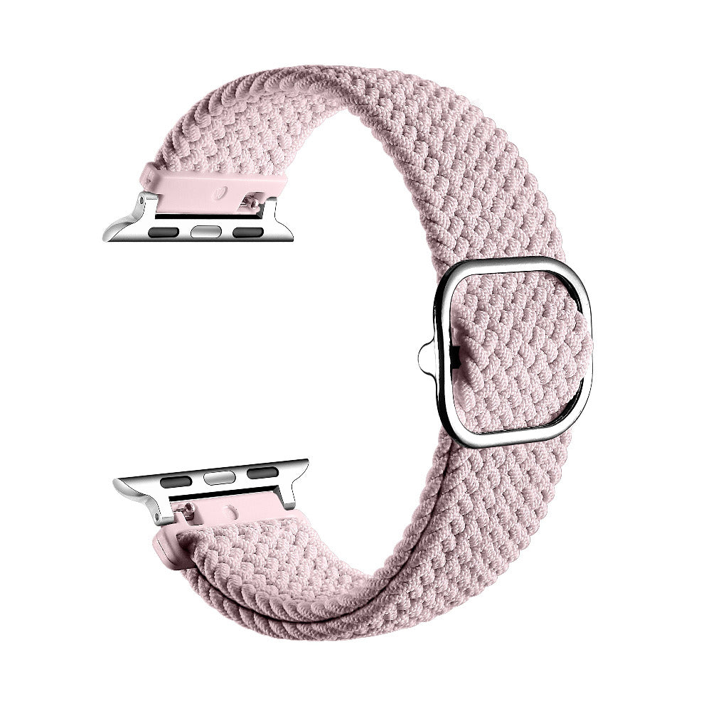 Light Pink nylon loop Apple Watch band shown in a closed loop, front and back view