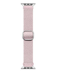 Light Pink braided nylon Apple Watch band laid flat showing woven texture and sliding buckle
