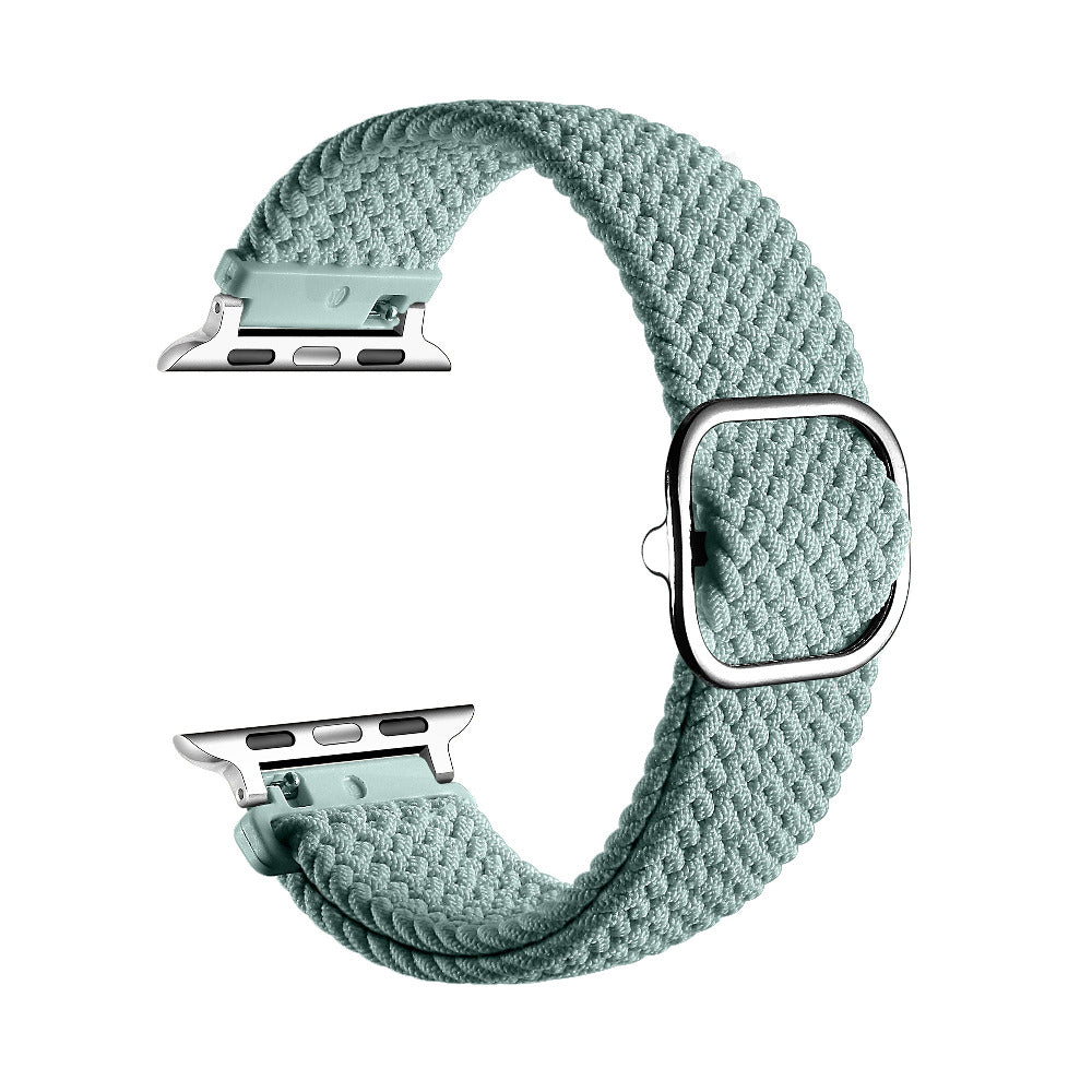 Sage Green nylon loop Apple Watch band shown in a closed loop, front and back view