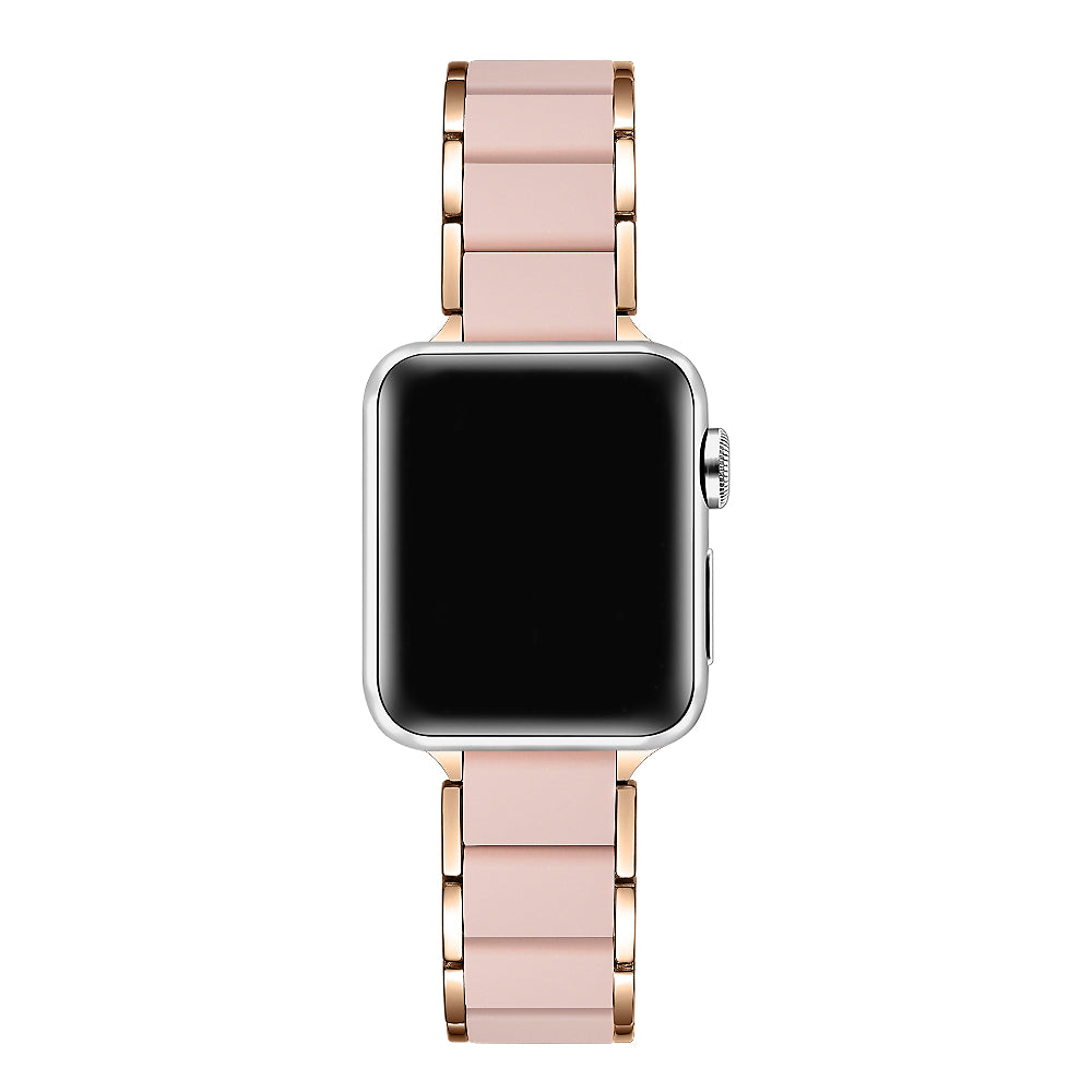 Posh Tech Wren rose gold stainless steel and pink silicone Apple Watch band