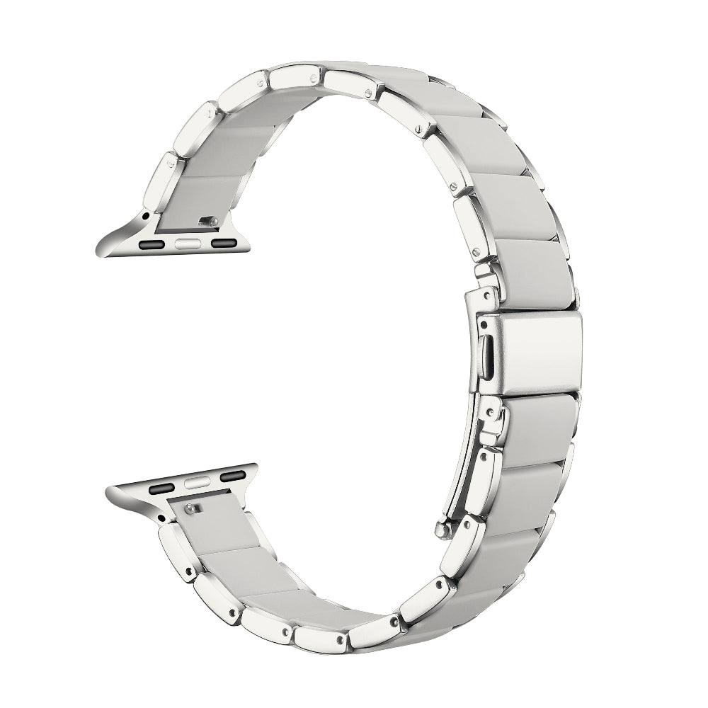 Silver and grey silicone Apple Watch band floating link layout