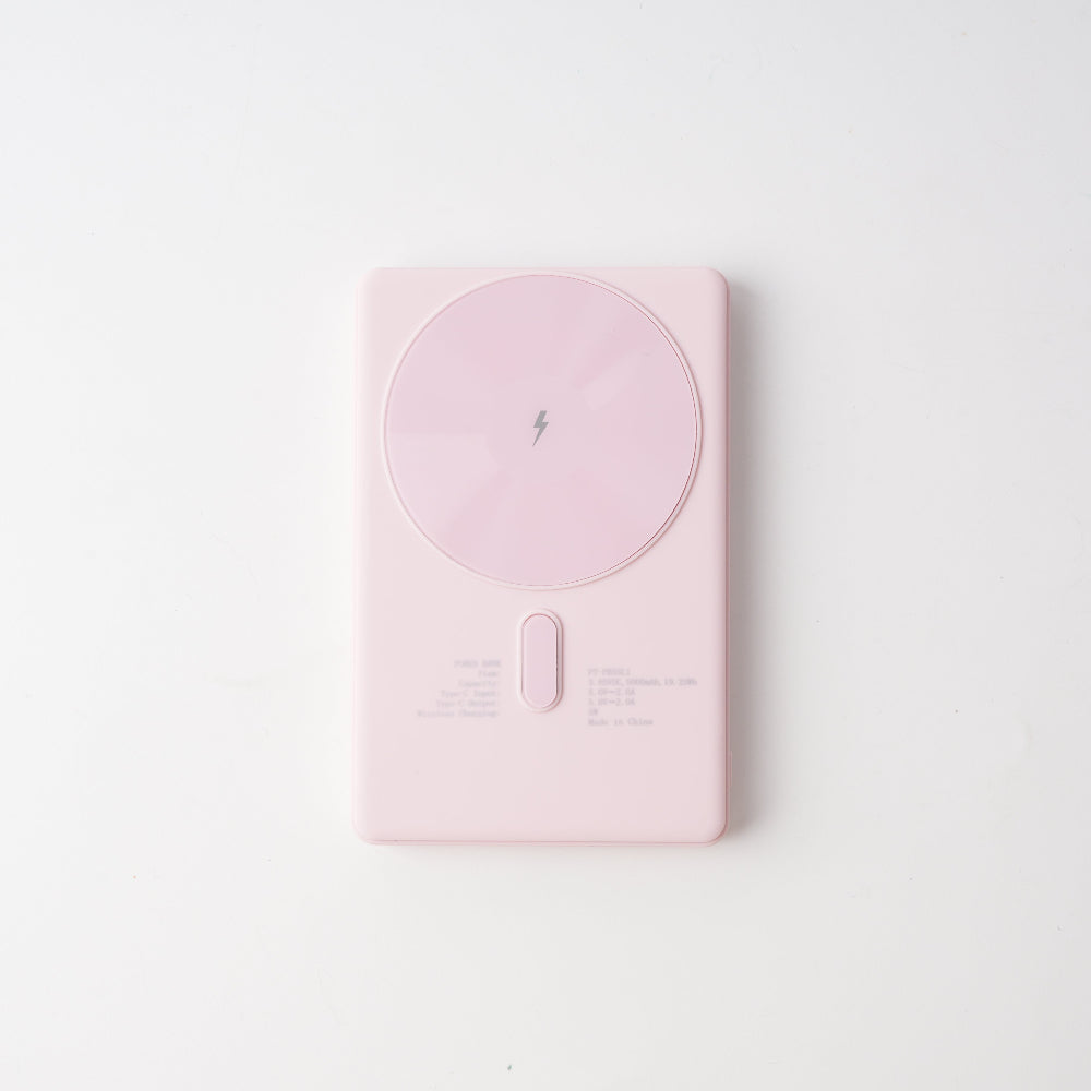 Baby pink slim magnetic power bank with USB-C charging port