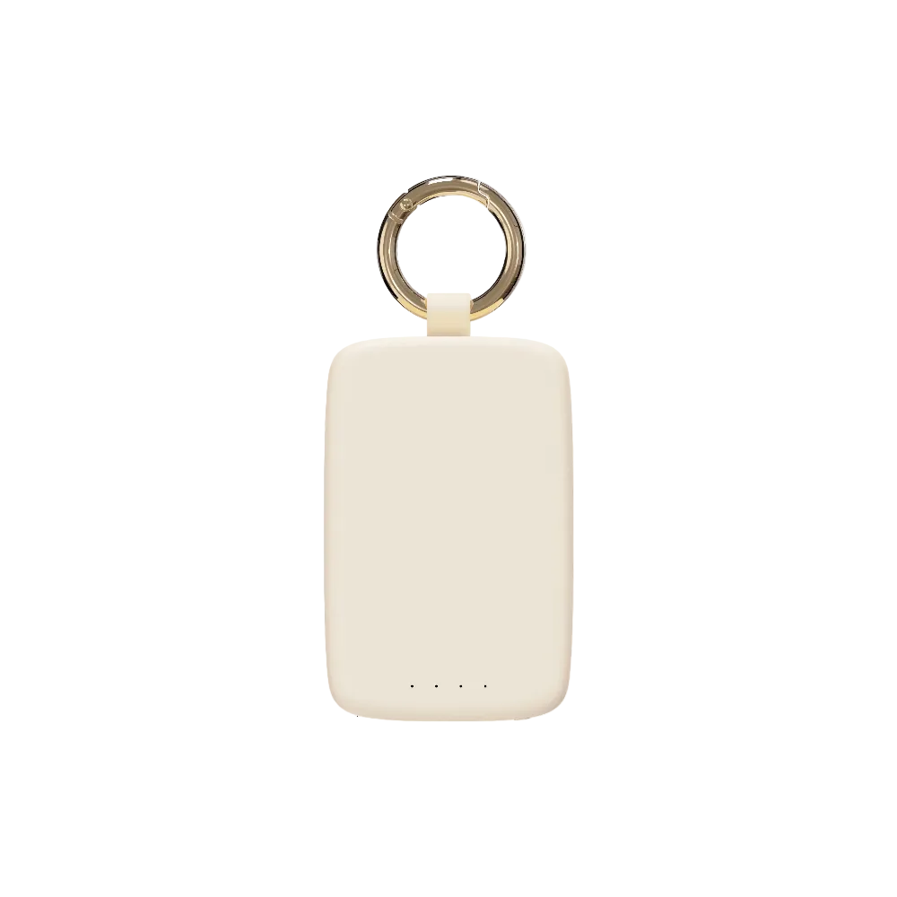 Ivory Keychain Power Bank with gold-tone key ring, alternate view on white background