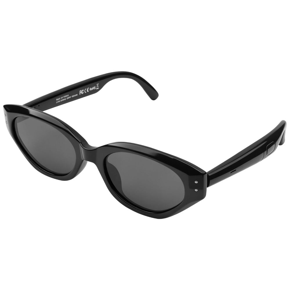 Angled front view of Josie Cateye Smart Sunglasses in black cateye frame