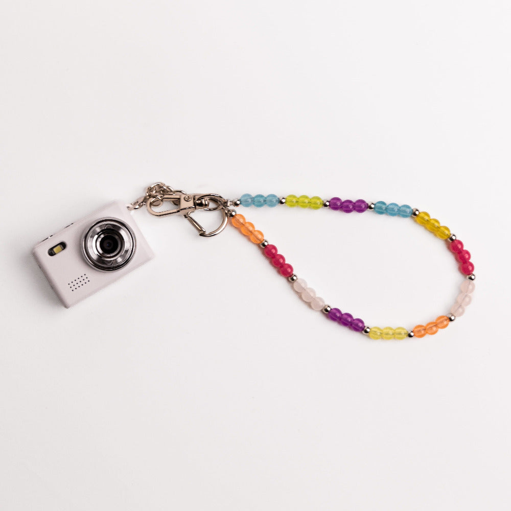 Posh Tech mini digital camera with rainbow beaded lanyard wristlet
