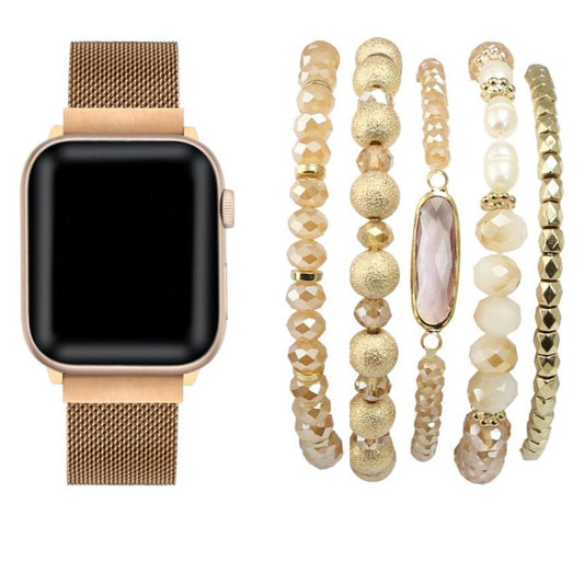 Rose Gold Skinny Metal Loop Band For Apple Watch  and Bracelet Bundle
