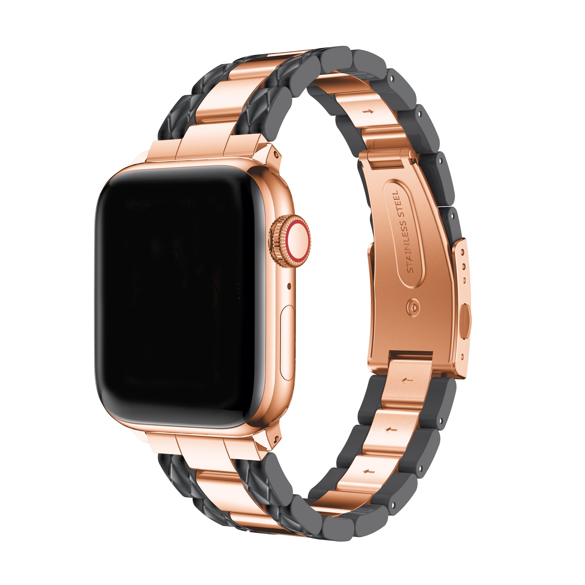 Rose Gold Stainless Steel &amp; Black Enamel Link Band for Apple Watch - FINAL SALE